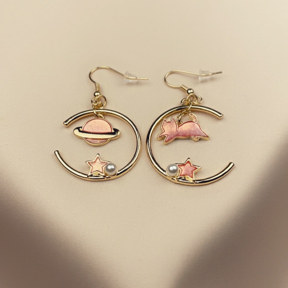 Cat and galaxy earrings
